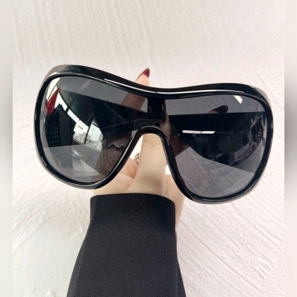 Unisex Full Eye Cover Face Contour Wrap Around Glasses - Black - Metal Hinges - Picture 2 of 4